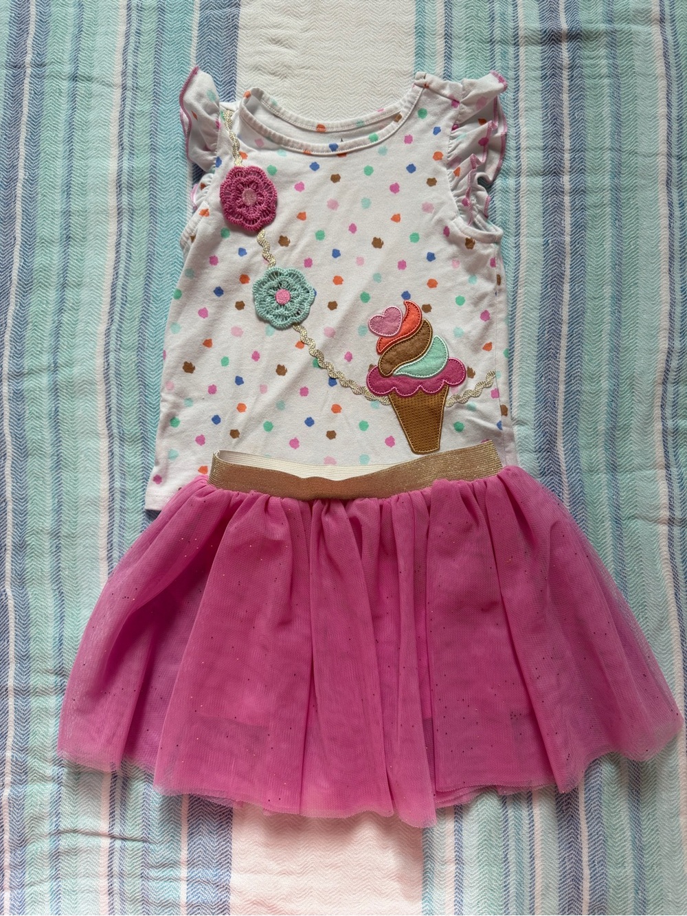 Kids Headquarters White Polka Dot Top with Pink Tulle Skirt